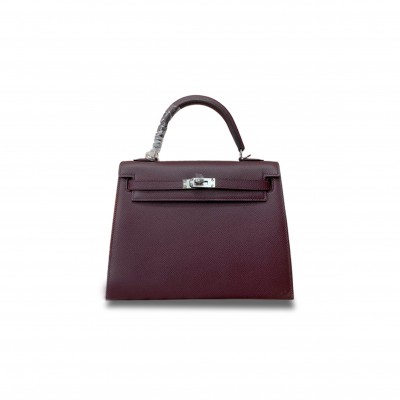 HERMÈS MASTER KELLY 28 EPSOM GRAPE PURPLE SILVER BUCKLE (28*22*10cm) 